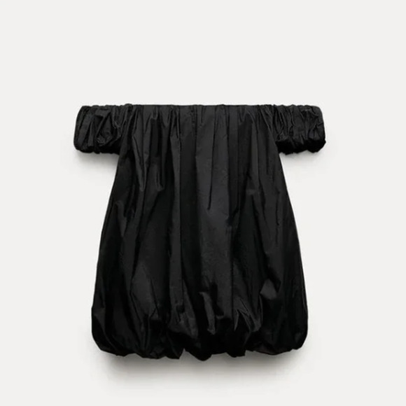 Zara Black Off the Shoulder Bubble Hem Taffeta Mini Dress Size Small - Picture 10 of 11